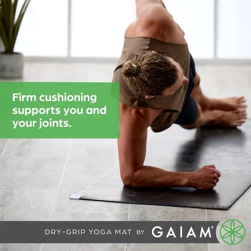 Vista 3 de Gaiam Dry-Grip - Esterilla de yoga de 5 mm de grosor antideslizante para ejercicios y fitness para yoga estándar o hot yoga, pilates