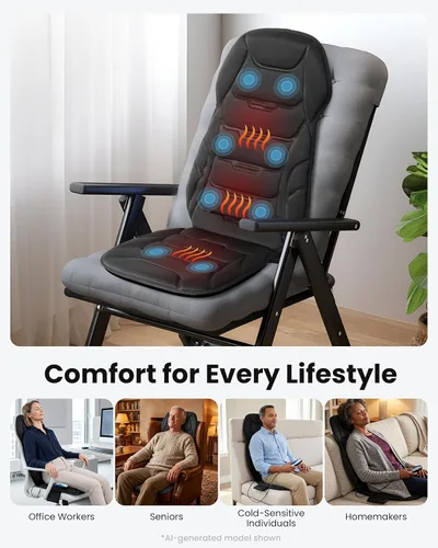 Vista 10 de COMFIER Masajeador de espalda con calor, almohadilla de silla de masaje