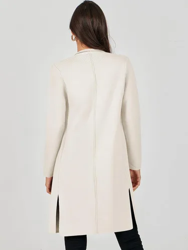 Vista 4 de Caracilia Cárdigan largo de punto para mujer, suéter de gran tamaño, frente abierto, manga larga, solapa, chaqueta casual, abrigo de otoño, abrigo