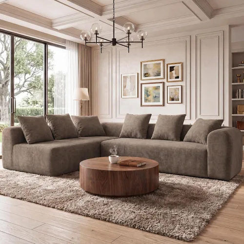 Vista 53 de Claiks Sofá modular deshuesado de 123 pulgadas, sofá en forma de L para sala de estar, sofá moderno de asiento profundo de 3 plazas, tela de Gris