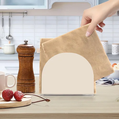 Vista 6 de Servilletero beige para mesa, dispensadores de servilletas de tejido acrílico, servilleteros de cóctel transparentes para encimeras, hotel