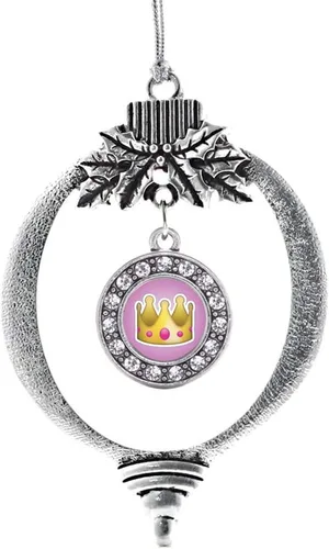 Vista 136 de Inspired Silver - Adorno con dije de cara de carlino - Adornos navideños de círculo de plata con joyas de circonita cúbica