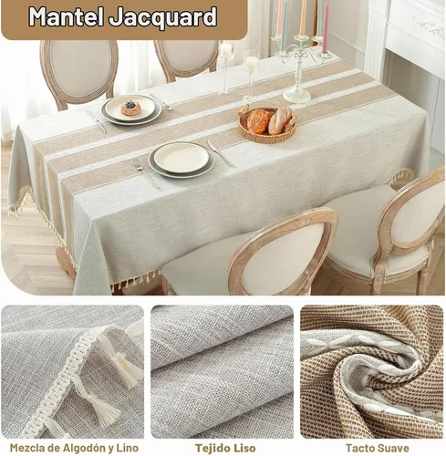 Vista 3 de Laolitou - Mantel de lino de algodón impermeable para mesa de comedor, rústico, estilo de granja, mantel rectangular para cocina, mesas de café