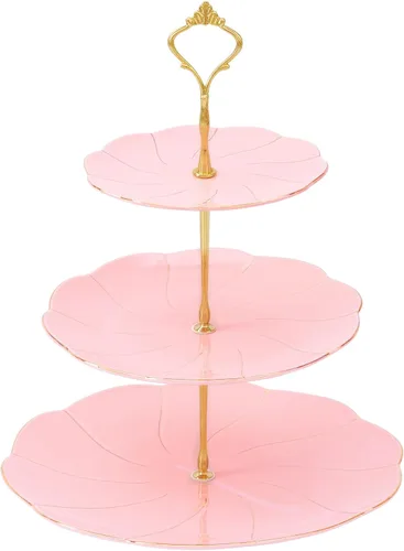 Vista 9 de DUJUST Lujo Soporte para Magdalenas de Porcelana de 3 Niveles en Forma de Torre, Bandeja de Servir de Estilo Británico con Borde Dorado, Soporte