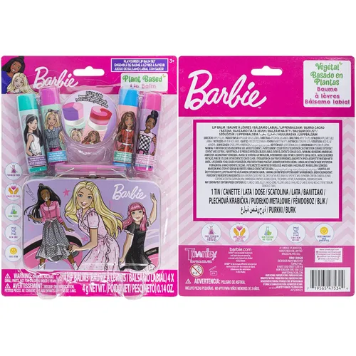Vista 8 de Barbie – Townley Girl - Bálsamo labial a base de plantas de 4 paquetes con estuche de hojalata, juego de cosméticos de maquillaje para niños