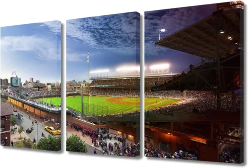 Vista 69 de TUMOVO Arte de pared en lienzo para estadio deportivo, arte de pared de campo Wrigley en Chicago, pinturas de Chicago, impresiones sobre lienzo