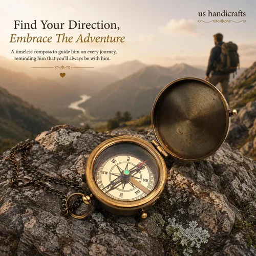 Vista 2 de Brass Compass with Wooden Case Engraved Compass from Mom to Son Graduation Gift, Birthday, Inspirational Travel Keepsake