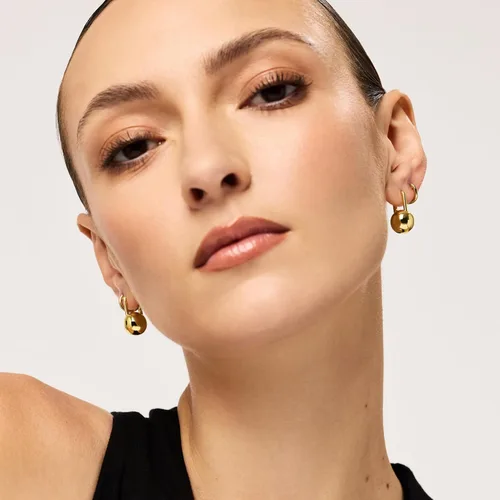 Vista 3 de Ana Luisa Aretes gruesos de nudo pequeño, chapados en oro de 14 quilates y plata para mujer, aretes colgantes de bola de moda, nudos dorados