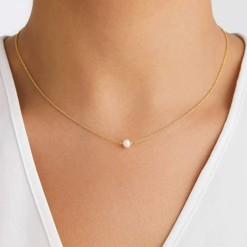 Vista 5 de Collar de perlas de oro macizo de 14 quilates para mujer, collar con colgante de perlas cultivadas de agua dulce real, collar de 0.39 pulgadas