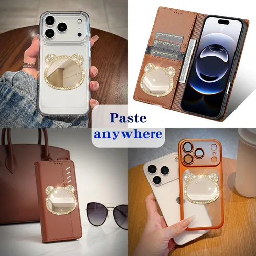 Vista 5 de Calcomanía de espejo brillante para iPhone con dije de teléfono, diseño delgado, tamaño grande, espejo de viaje, adhesivo acrílico para espejo
