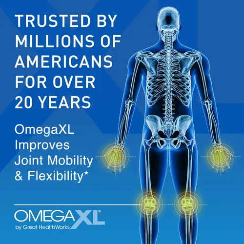 Vista 4 de OmegaXL Suplemento para aliviar las articulaciones, apoyo muscular natural, 60 cápsulas blandas (paquete de 2) y melatonina de liberación inmediata