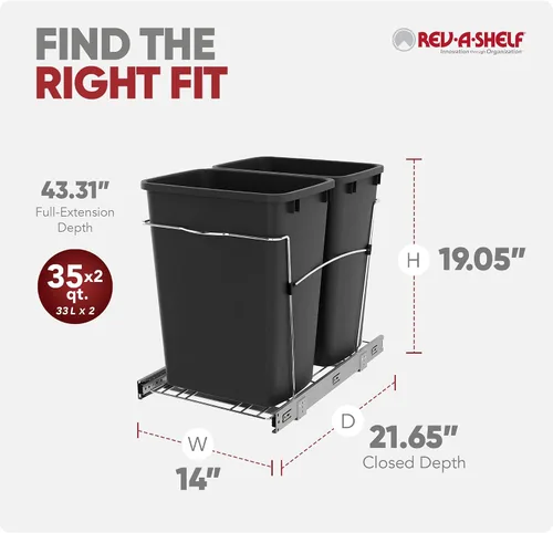 Vista 3 de Cesto de basura doble y extraíble RV V 15KD 18CS de Rev A Shelf