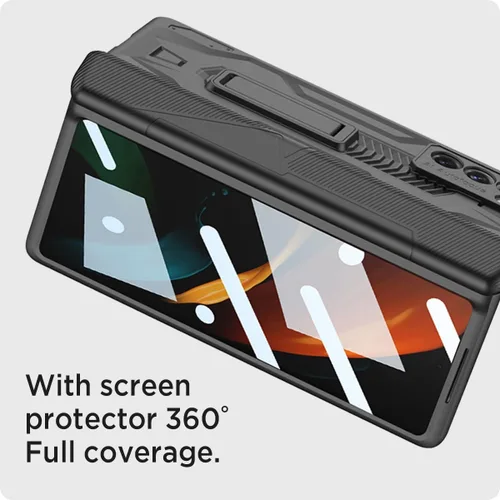 Vista 4 de Miimall Funda para Galaxy Z Fold 2 con protección de bisagra, protector de pantalla de alta transparencia, protector de bisagra magnético, soporte