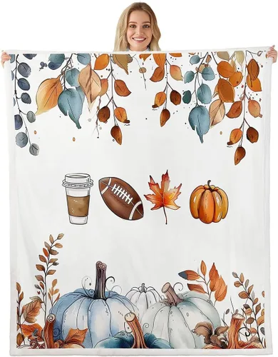 Vista 24 de Manfei Hello Fall Throw Blanket Pumpkin Maple Leaf Plaid Patchwork Fleece Blanket Autumn Theme Cozy Throws for Bed Couch Sofa,Kids Boys Girls Room