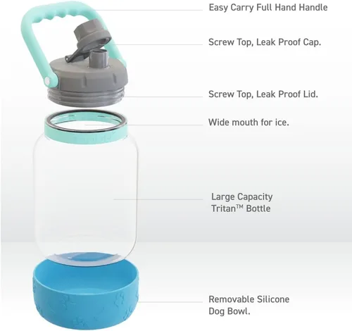 Vista 5 de Asobu Buddy Bottle - Botella de agua aislada de acero inoxidable para con cuenco de agua extraíble para perro y cuenco de almacenamiento de comida
