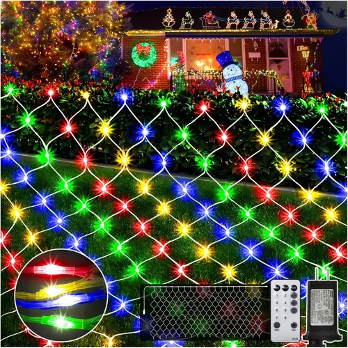 Vista 12 de KNONEW Paquete de 2 Luces de Red de Navidad de 420 LEDs de 13 pies x 6.6 pies, Luz de Malla para Exteriores Conectable Impermeable con 8 Modos