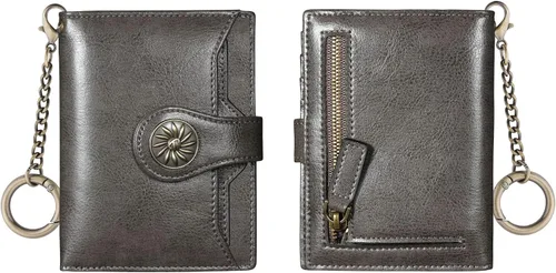 Vista 9 de Travelambo Rfid Wallet Mujeres Cuero Bifold Compacto Pequeña Cartera para Mujeres, Gris (Deep Grey), Moda