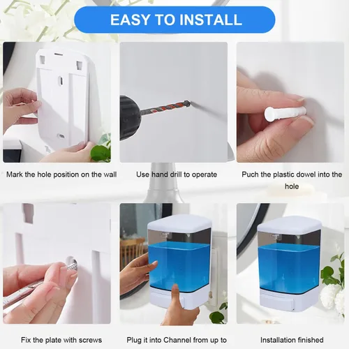 Vista 7 de Dispensador de jabón para montaje en pared, 33.8 oz/33.8 fl oz, dispensador de jabón manual comercial montado en la pared para baño, cocina, hotel