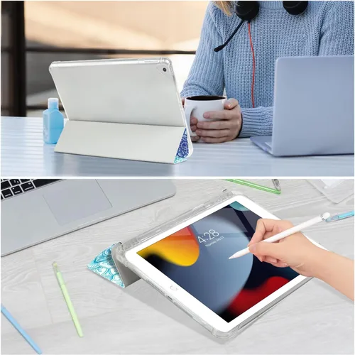Vista 5 de Vimorco Funda para iPad de 5ª/6ª generación de 9.7 pulgadas 2017/2018, para iPad Air 1/2 2013/2014, soporte para lápiz, 2 soportes de visión