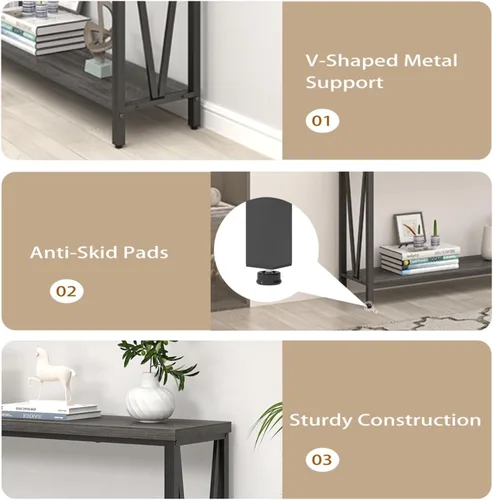 Vista 5 de Mesa consola para entrada, moderna mesa de sofá detrás del sofá, mesa de entrada estrecha para pasillo, sala de estar (industrial, gris oscuro)