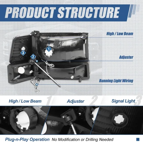 Vista 7 de Auto Dynasty Juego de Faros LED DRL 3D y Lámpara de Parachoques Compatible con Ford F-150 F-250 F-350 Bronco 1992-1996, Lado del Conductor