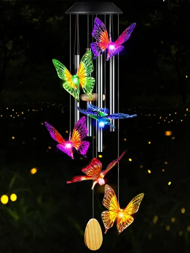 Vista 8 de Regalos para mamá de hija, hijo, esposo, campanillas de viento LED solares de colibrí para interiores y exteriores, el mejor regalo para el día