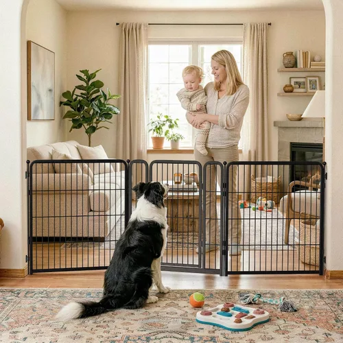Vista 22 de FXW - Puerta para perro, extra ancha ajustable para aberturas de hasta 46 pulgadas, 24 pulgadas de alto Negro