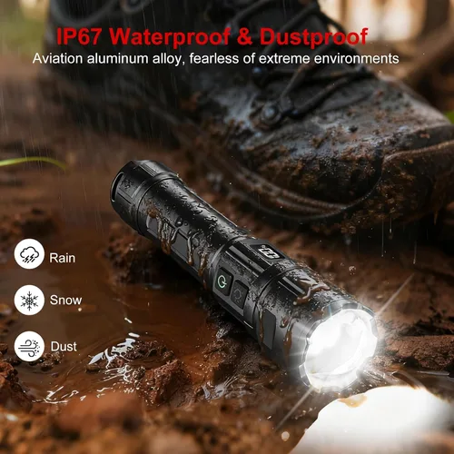 Vista 13 de Linterna 20000 Lúmenes Altos Recargable - Paquete de 2 Luz LED Flash Súper Brillante de 30W 24H de Larga Duración y Haz de 5000ft USB C Linterna