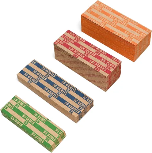 Vista 6 de ESSENTIAL 100 piezas surtidas de envoltorios planos de monedas, envoltorios de rollos de monedas para cuartos, diez centavos, cinco centavos y un