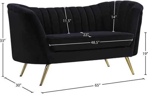 Vista 3 de Meridian Furniture Margo Collection Modern Sofá biplaza tapizado de terciopelo contemporáneo con acolchado de canal profundo y patas de acero