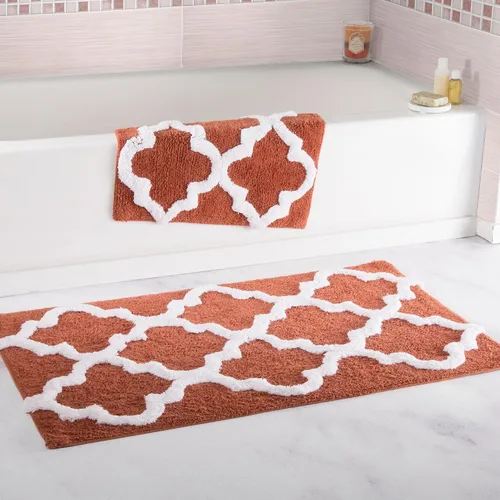 Vista 10 de Lavish Home Juego de alfombrillas de baño de enrejado de 2 piezas 100% algodón, color negro