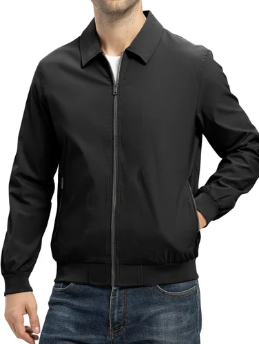 Vista 2 de TBMPOY Chaquetas ligeras para hombre, estilo casual, rompevientos, para hombre, chaqueta ligera de pista, cuello de tendido, abrigos de golf de otoño