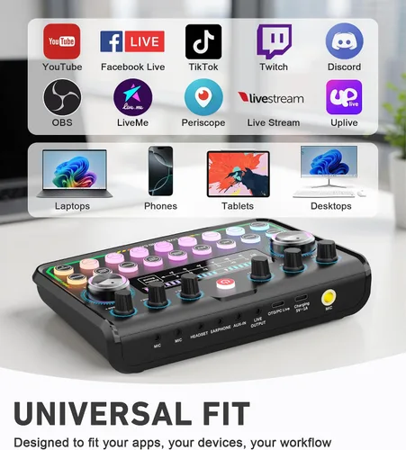 Vista 5 de SkillDance Paquete de equipo de podcast para 2 con placa de sonido y 2 micrófonos, configuración plug-and-play para iPhone, computadora portátil