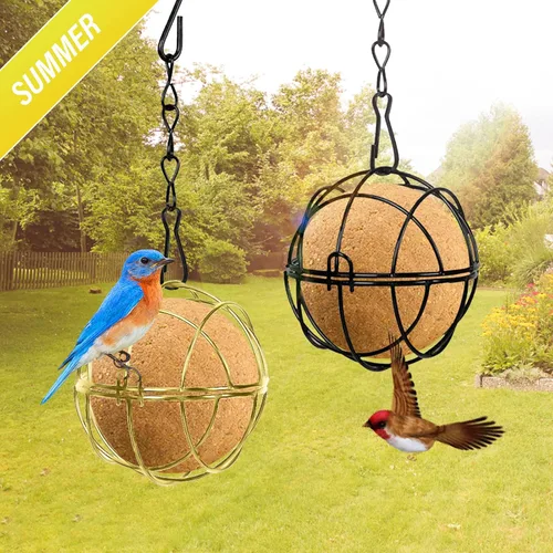 Vista 7 de Longzhuo 6 comederos metálicos para colibríes para colgar en exteriores, bola redonda de sebo a prueba de ardillas, regalos de observación de aves