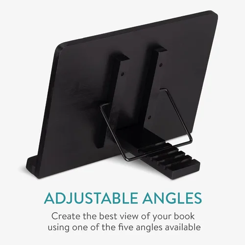 Vista 4 de Navaris Soporte para libros de bambú – Manos libres Receta de lectura libro de cocina soporte para tabletas con 2 soportes de metal ajustables