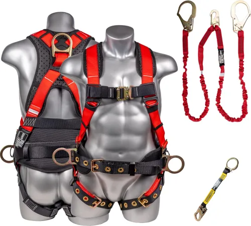 Vista 9 de Palmer Safety Kit de protección contra caídas, arnés de seguridad de 5 puntos, cordón de doble pierna de 6 pies, extensor de anillo en D de 18 Azul