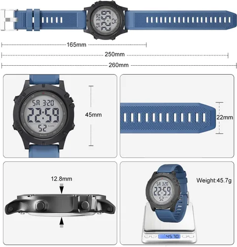 Vista 5 de GOLDEN HOUR Mens Digital Sports Watch, Large LCD Display, 5ATM Water Resistant,Silicone Band