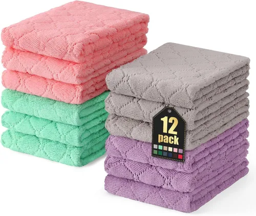 Vista 15 de Homaxy - Paquete de 12 trapos de cocina (13 x 19 pulgadas, marrón), de terciopelo coral supersuaves y absorbentes para lavar platos, paño