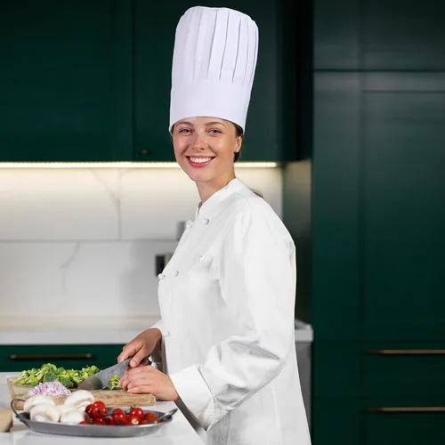 Vista 6 de ESHATO Sombrero de chef alto, polialgodón ajustable, elástico, para cocinar, para adultos