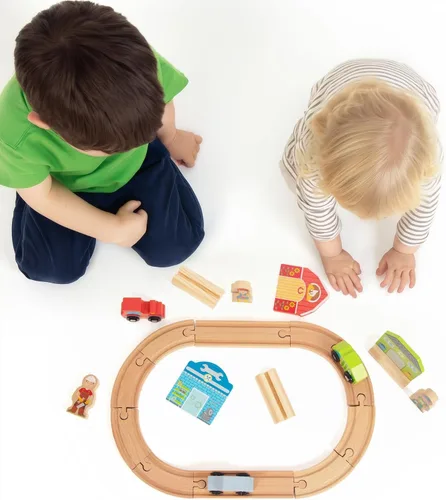 Vista 6 de Juego de Tren de Madera para Niños Pequeños, Vías de Madera Compatible con Thomas, Compatible con Brio, Compatible con Chuggington, Compatible