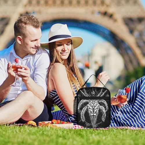 Vista 8 de Baphomet - Lonchera térmica con aislamiento de cabra de Satán, reutilizable, bolsa portátil para hombres y mujeres