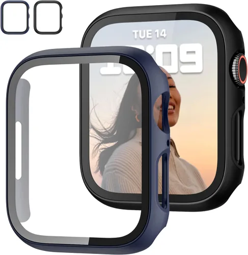 Vista 22 de JZK - 2 fundas con protector de pantalla de vidrio templado para Apple Watch Series 3/2/1 de 38 mm, ultradelgadas, de cobertura completa Negro/Negro