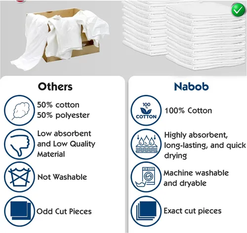 Vista 5 de Nabob Wipers Trapos Nuevos Sin Pelusa 100% Algodón Trapos de Limpieza, Material de Tela Suave de Camiseta para Hierro Fundido, Teñido de Madera