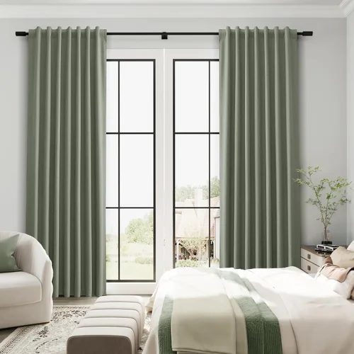 Vista 56 de Guken Cortinas opacas de lino, 2 paneles rústicos, elegantes, 100% opacas, con aislamiento térmico, banda de ganchos y trabilla trasera, 52 x 84
