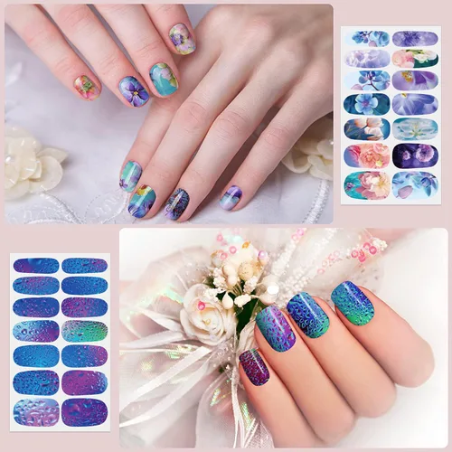 Vista 3 de 12 hojas de tiras de esmalte de uñas, autoadhesivas, calcomanías de uñas de gel, envolturas completas para mujeres y niñas, diseño de grafiti, cielo