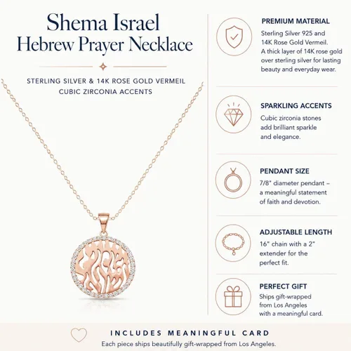 Vista 3 de Alef Bet by Paula Shema Israel Collar hebreo de bendición de oración para mujer Oro rosa