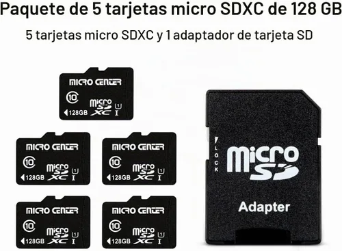 Vista 2 de Micro Center Tarjeta de memoria flash MicroSDXC Clase 10 de 128 GB con adaptador para almacenamiento de dispositivos móviles, teléfonos, tabletas