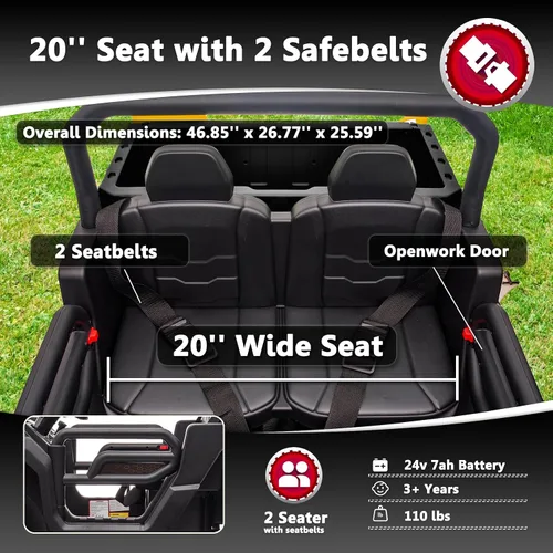 Vista 7 de Sopbost Juguetes de Montar de 2 Asientos 24V para Niños Grandes con Cama de Volteo Eléctrica Autos Eléctricos 4WD con Batería para Niños con Control
