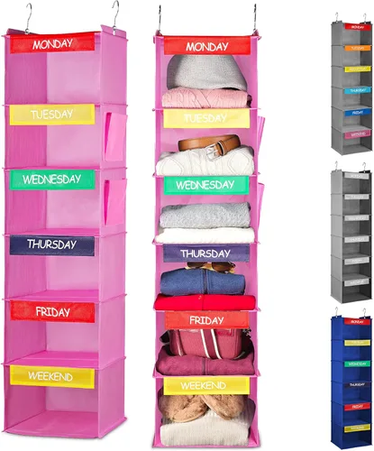 Vista 7 de Organizador de almacenamiento de 5 niveles de 12 x 59 pulgadas, cuélguelo en la recámara de sus hijos o en el armario para una divertida