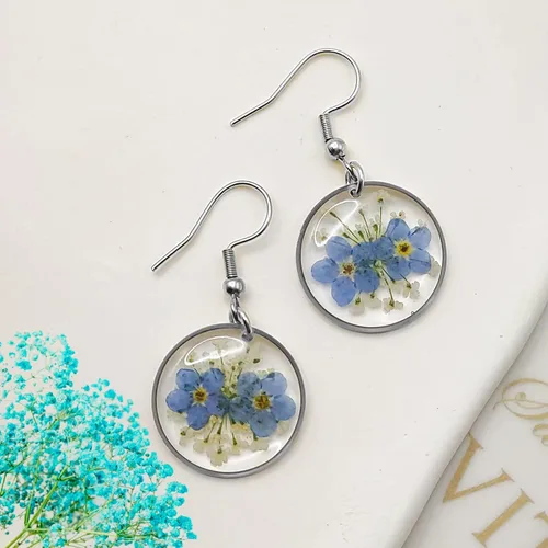 Vista 9 de Pendientes de flores prensadas hechos a mano para mujer